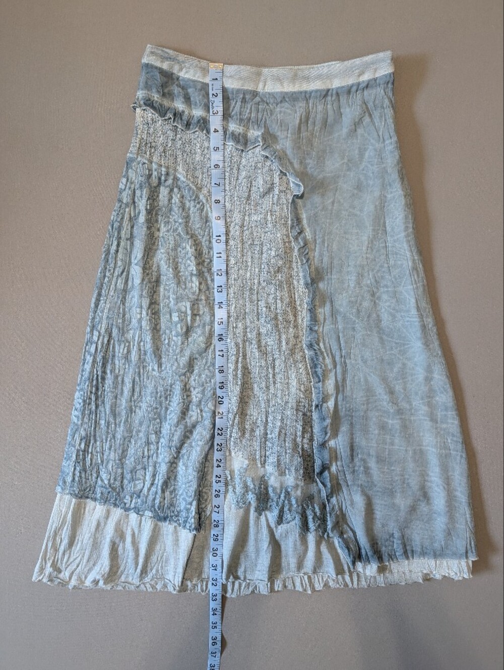 Fleur de Lis Baby Blue Layer Lace Patchwork Maxi Skirt Fairy Boho Medium M Y2K - Picture 6 of 8
